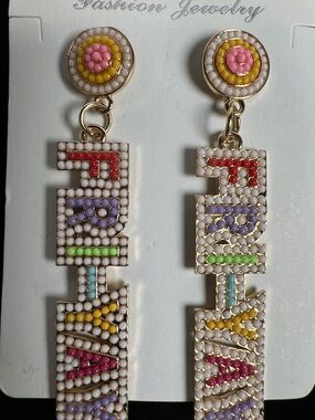 FRI-YAY Fashion Beaded Letter Post Drop Earrings NEW